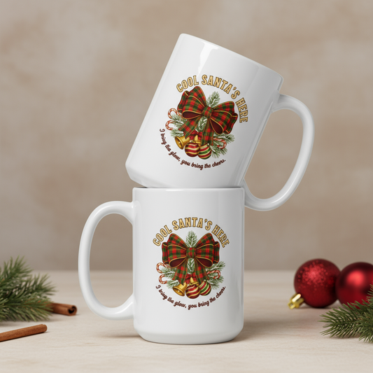 Cool Santa Christmas Mug | Tartan Bow & Bells, Party/Secret Santa