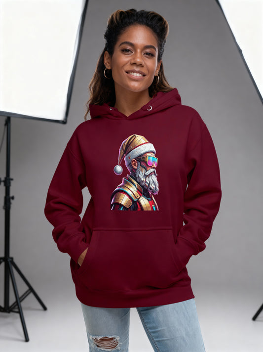 Cyberpunk Santa Christmas Hoodie – Unisex Graphic Pullover for Parties & Gifts
