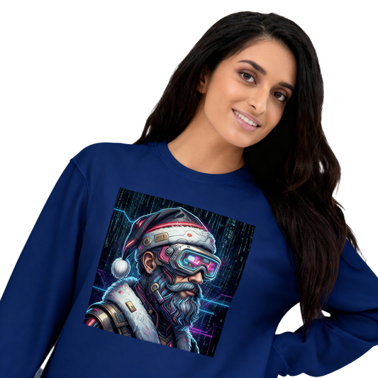 Cyberpunk Santa Christmas Sweatshirt | Neon Tech Santa Unisex Crewneck