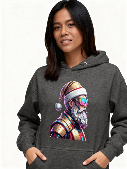 Cyberpunk Santa Christmas Hoodie – Unisex Graphic Pullover for Parties & Gifts