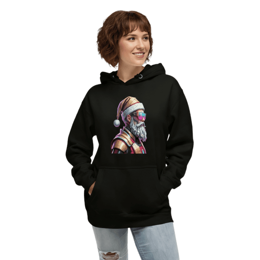 Cyberpunk Santa Christmas Hoodie – Unisex Graphic Pullover for Parties & Gifts