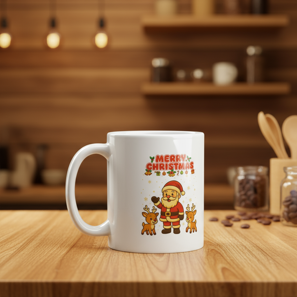 Santa & Reindeer Christmas Mug | Party Cheer, Secret Santa Gift