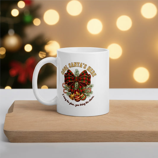 Cool Santa Christmas Mug | Tartan Bow & Bells, Party/Secret Santa
