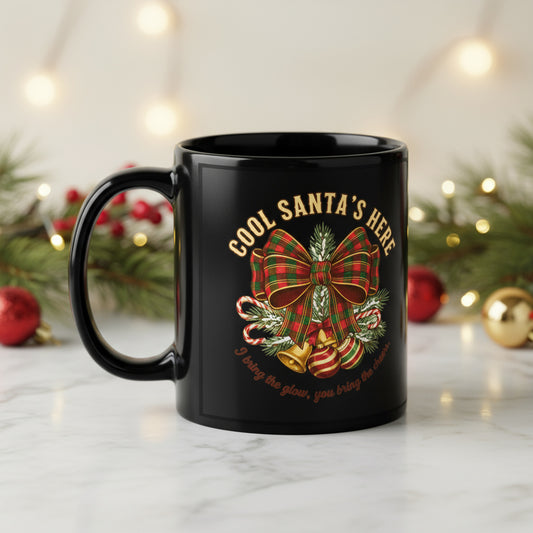Plaid Bow “Cool Santa” Christmas Mug for Party & Secret Santa