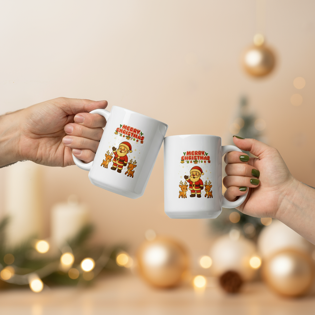 Santa & Reindeer Christmas Mug | Party Cheer, Secret Santa Gift