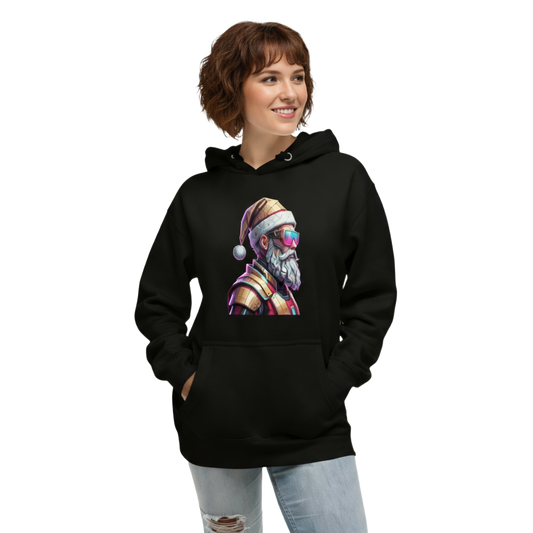Cyberpunk Santa Christmas Hoodie – Unisex Graphic Pullover for Parties & Gifts