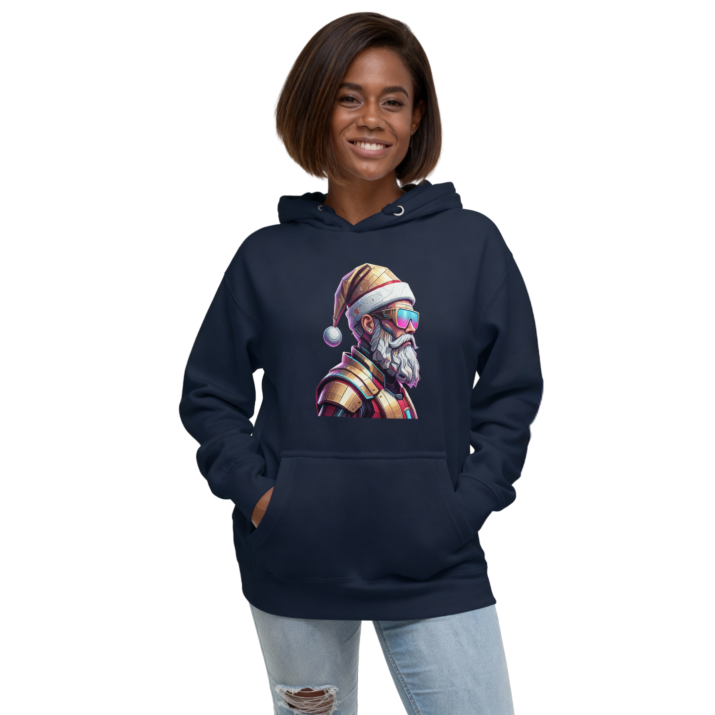 Cyberpunk Santa Christmas Hoodie – Unisex Graphic Pullover for Parties & Gifts