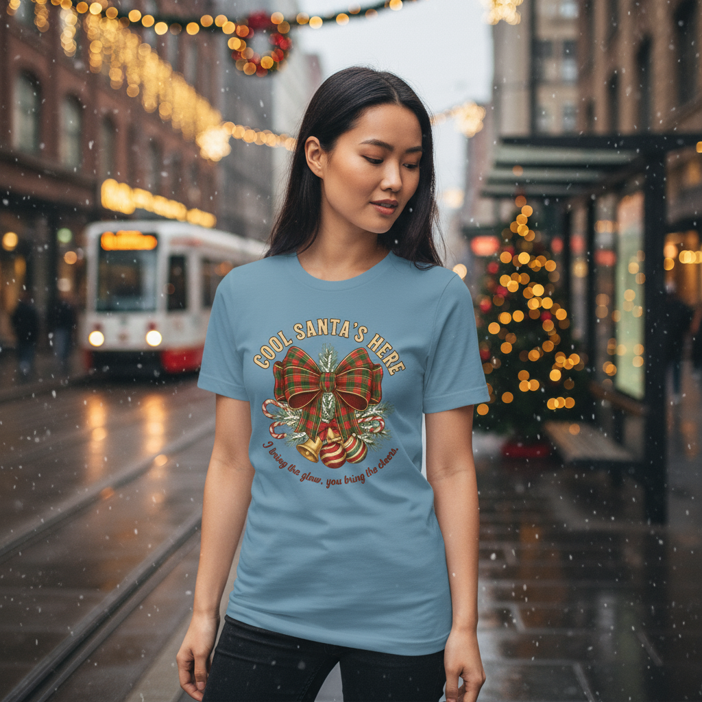 Vintage Christmas Tee – Cool Santa Bow for Party & Secret Santa