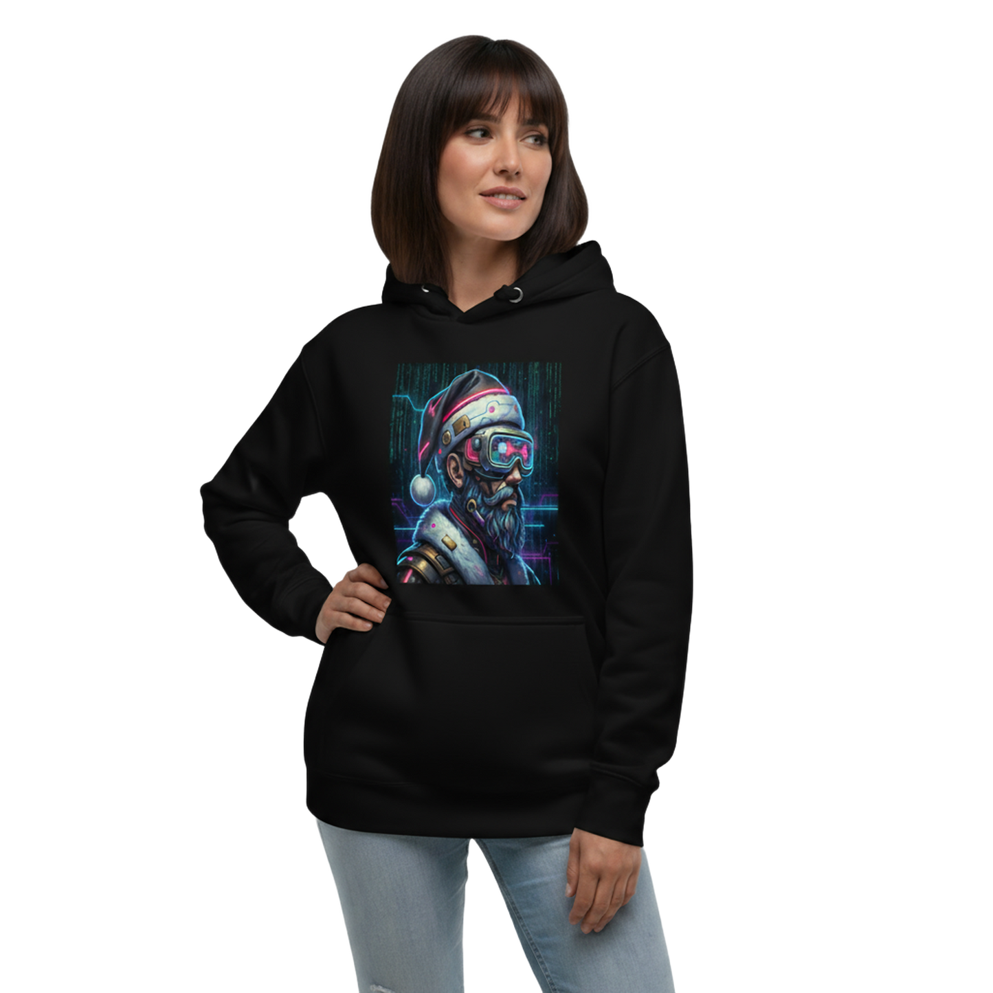 Cyberpunk Santa Graphic Hoodie – Unisex Futuristic Christmas