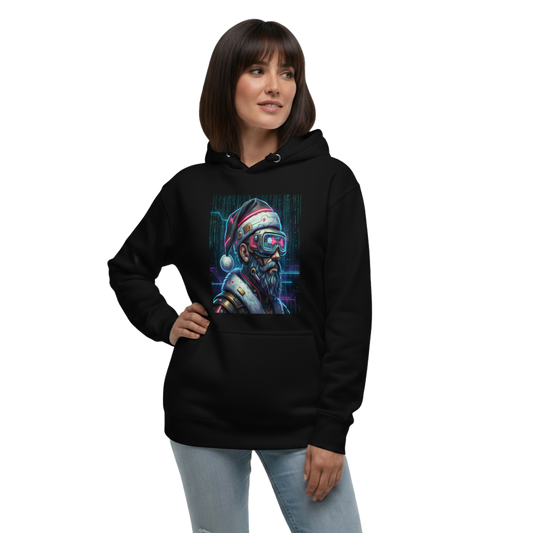 Cyberpunk Santa Graphic Hoodie – Unisex Futuristic Christmas