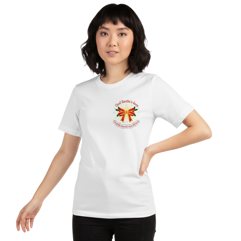 Glowing Mistletoe Bow Christmas Tee – Cozy & Gift-Ready