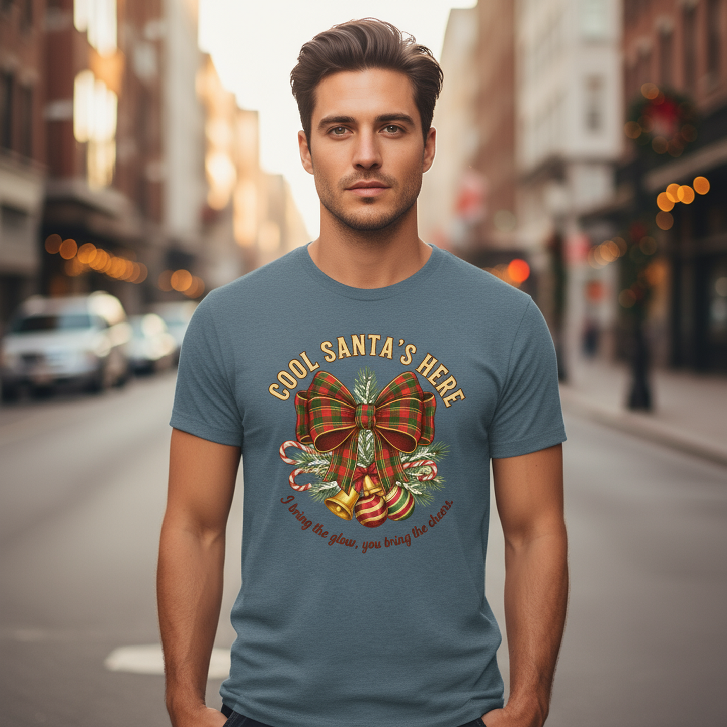 Vintage Christmas Tee – Cool Santa Bow for Party & Secret Santa