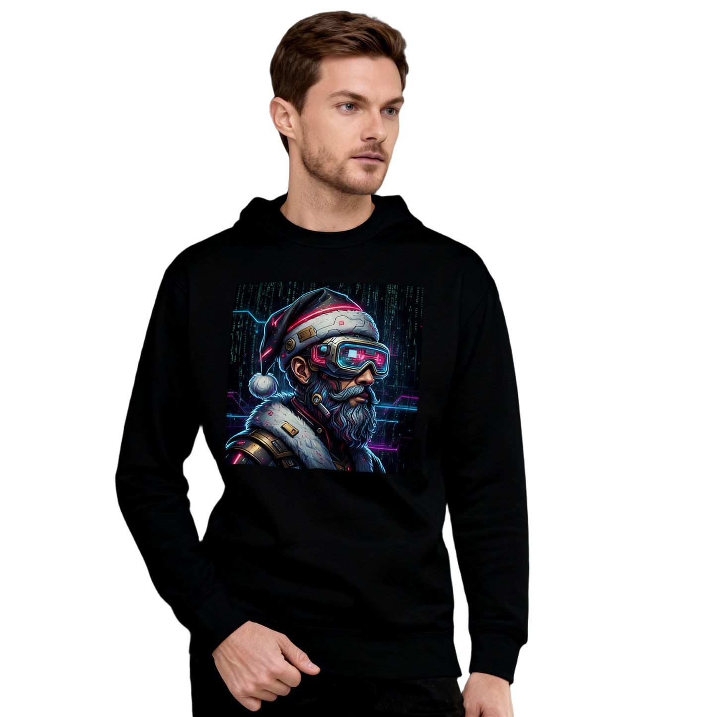 Cyberpunk Santa Christmas Sweatshirt | Neon Tech Santa Unisex Crewneck