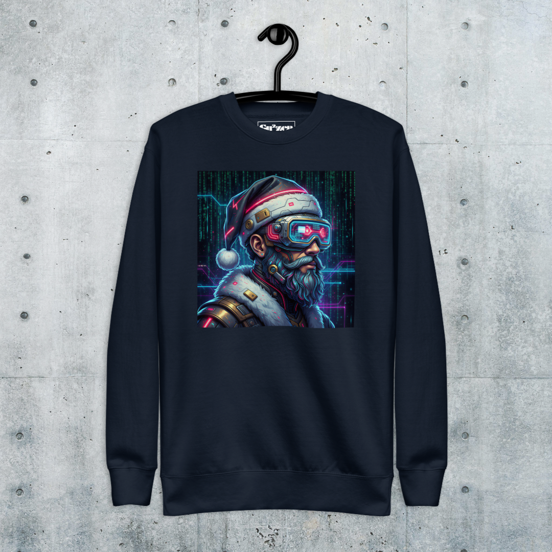 Cyberpunk Santa Christmas Sweatshirt | Neon Tech Santa Unisex Crewneck