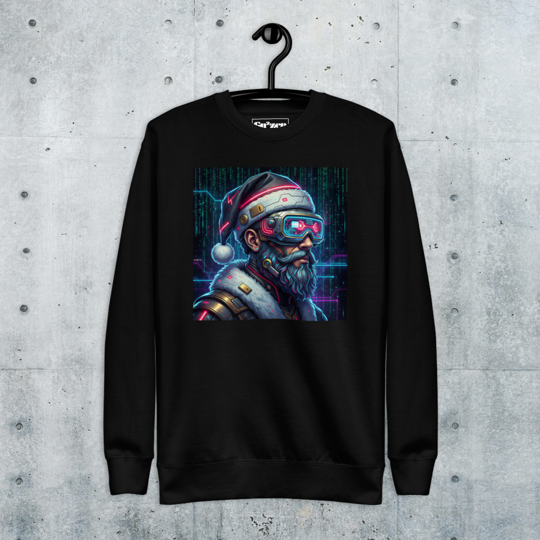 Cyberpunk Santa Christmas Sweatshirt | Neon Tech Santa Unisex Crewneck
