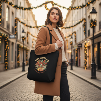 Plaid Bow Cool Santa Christmas Tote Bag: Party & Secret Santa Gift