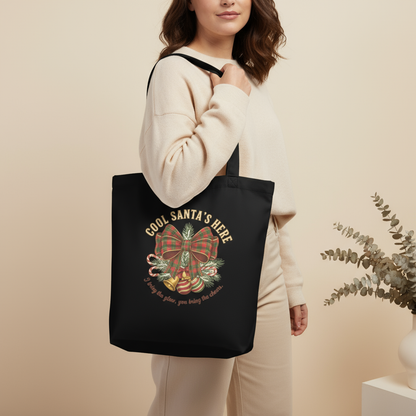 Plaid Bow Cool Santa Christmas Tote Bag: Party & Secret Santa Gift