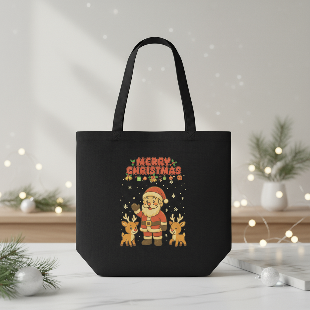 Christmas Tote Bag with Santa & Reindeer – Party-Ready Gift