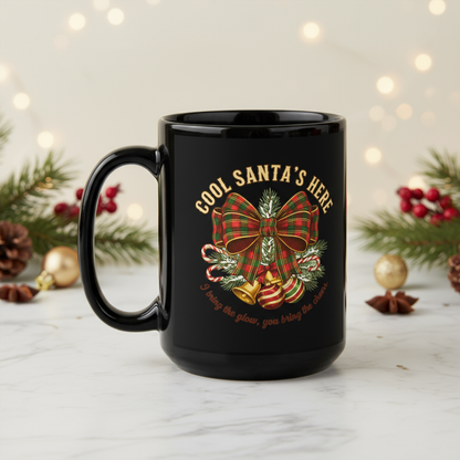 Plaid Bow “Cool Santa” Christmas Mug for Party & Secret Santa