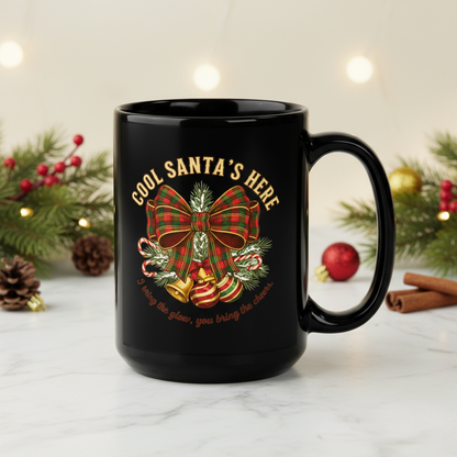 Plaid Bow “Cool Santa” Christmas Mug for Party & Secret Santa
