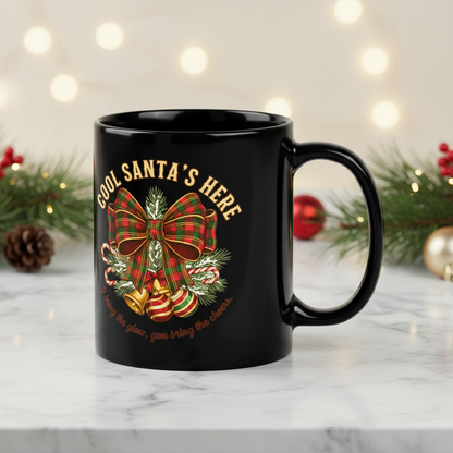 Plaid Bow “Cool Santa” Christmas Mug for Party & Secret Santa