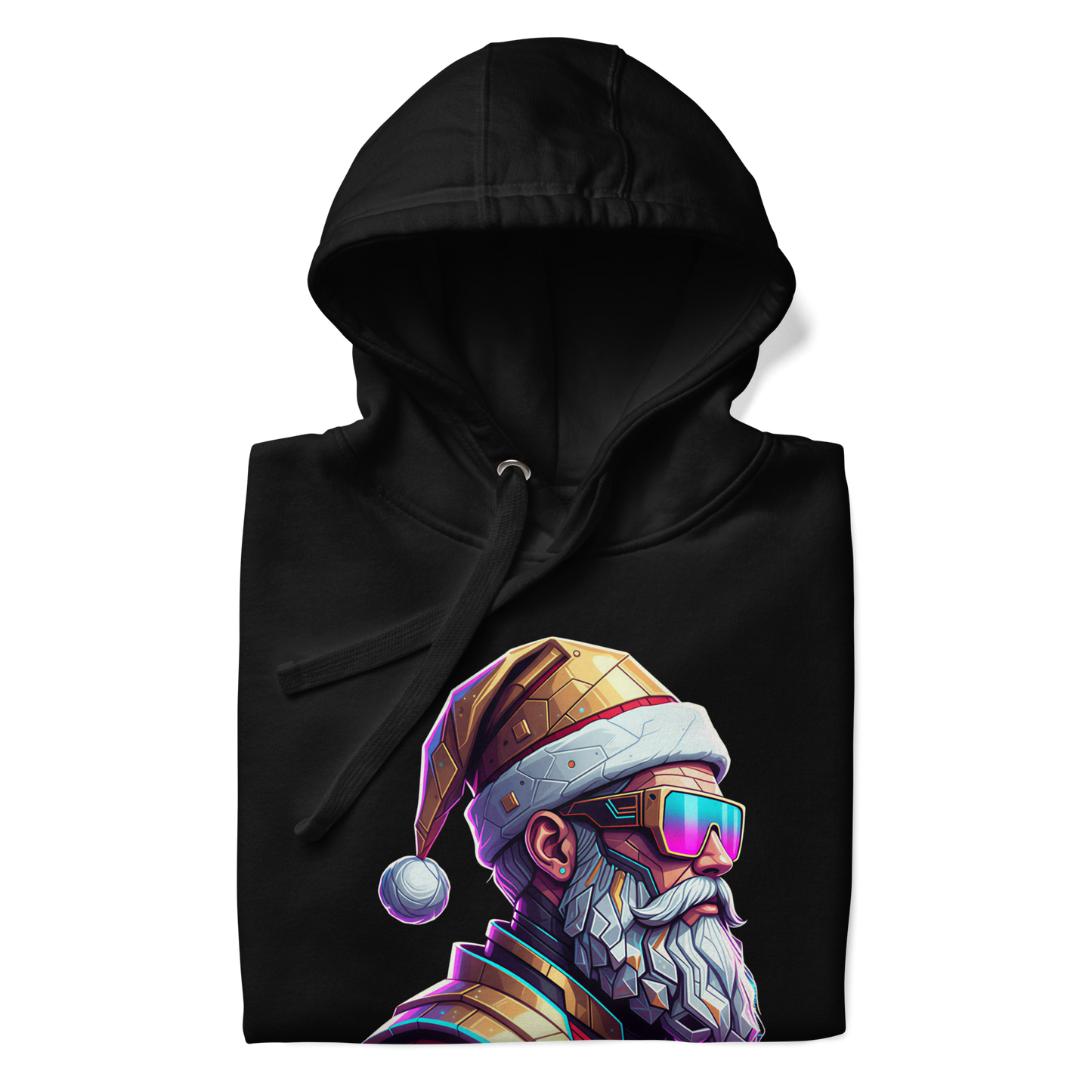 Cyberpunk Santa Christmas Hoodie – Unisex Graphic Pullover for Parties & Gifts