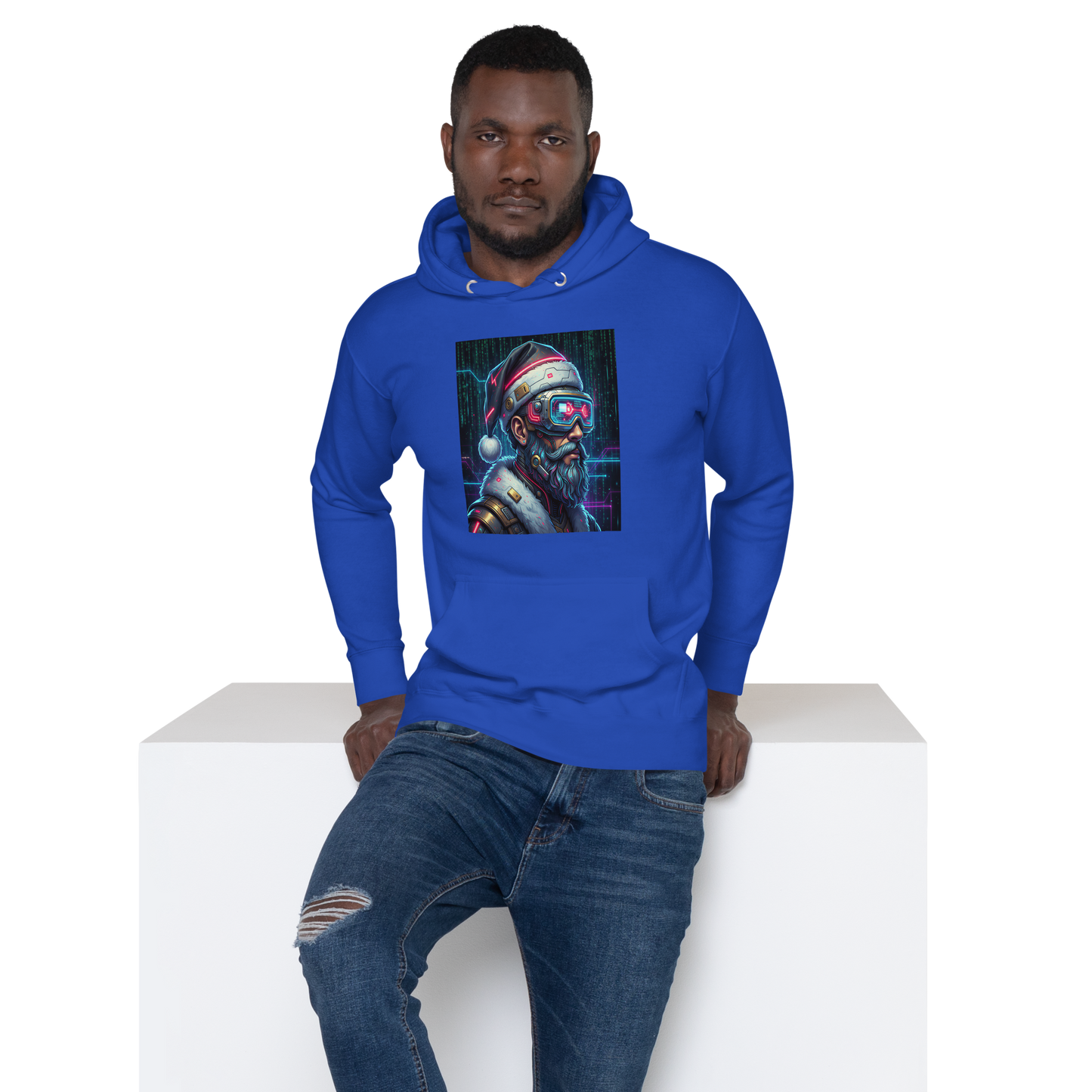 Cyberpunk Santa Graphic Hoodie – Unisex Futuristic Christmas
