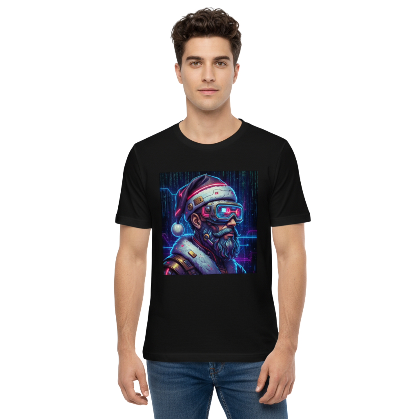 Cyberpunk Santa Christmas T-Shirt – Unisex Neon Graphic Tee | Party-Ready Gift