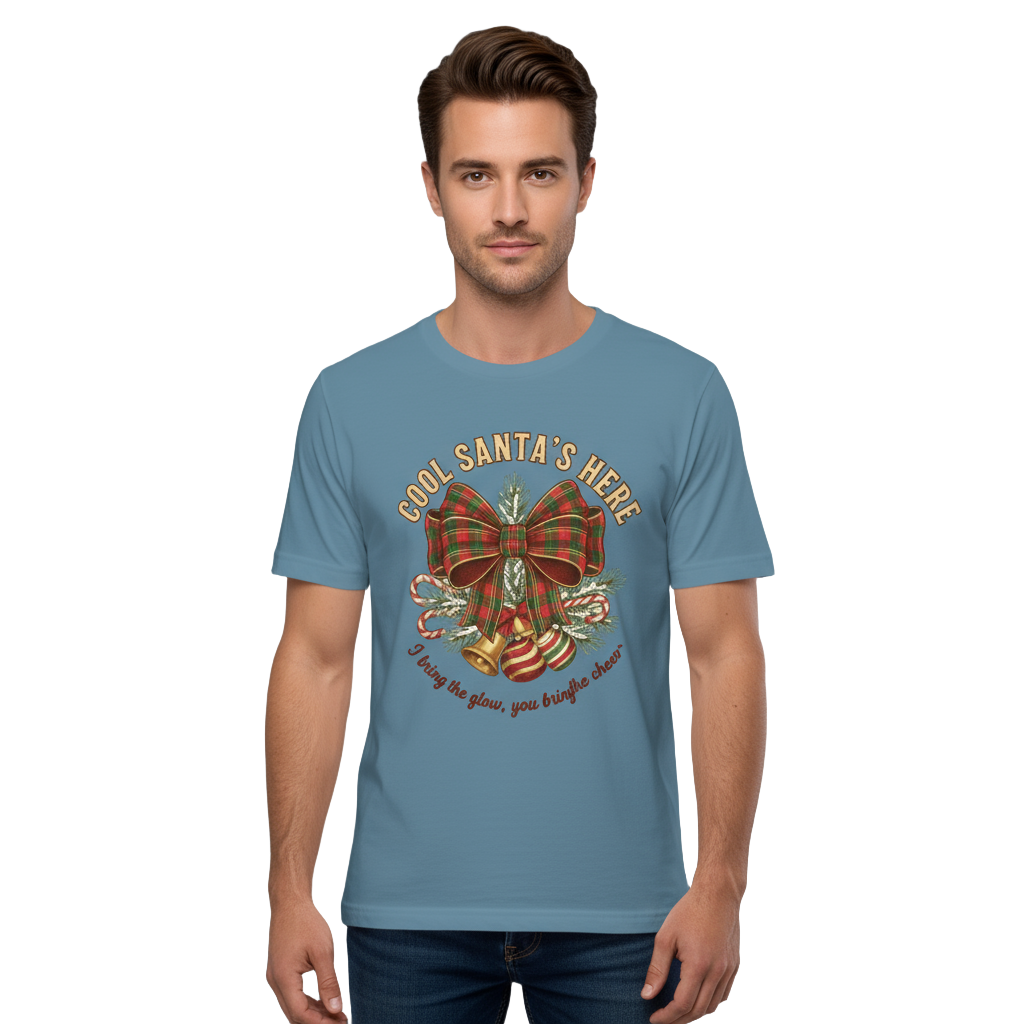 Vintage Christmas Tee – Cool Santa Bow for Party & Secret Santa