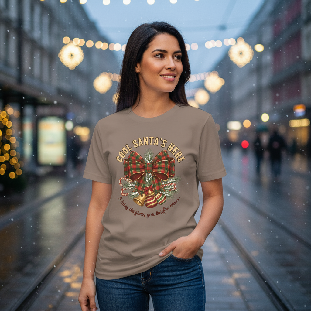 Cool Santa Plaid Bow Christmas Tee – PartyGiftSecret Santa