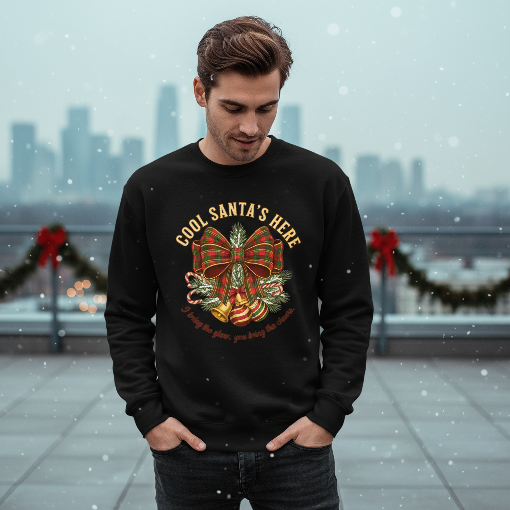 Cool Santa Plaid Bow Xmas Sweatshirt – Party & Secret Santa
