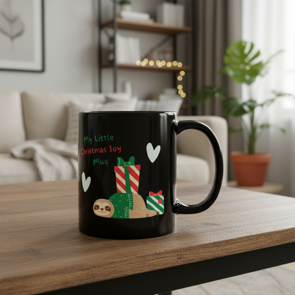 Sloth & Gifts Christmas Mug – Cute Black Holiday Coffee Cup