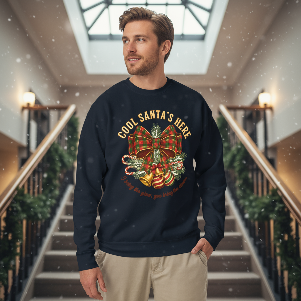 Cool Santa Plaid Bow Xmas Sweatshirt – Party & Secret Santa