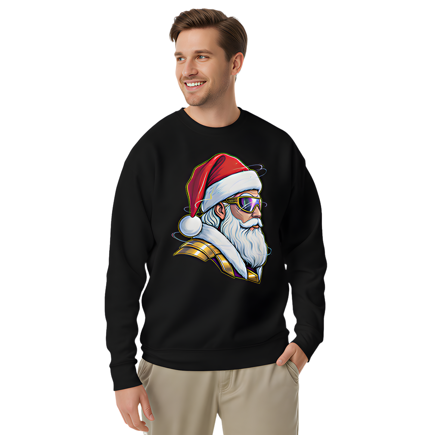 Futuristic Santa Crewneck Sweatshirt  Christmas Party Outfit & Secret Santa Gift