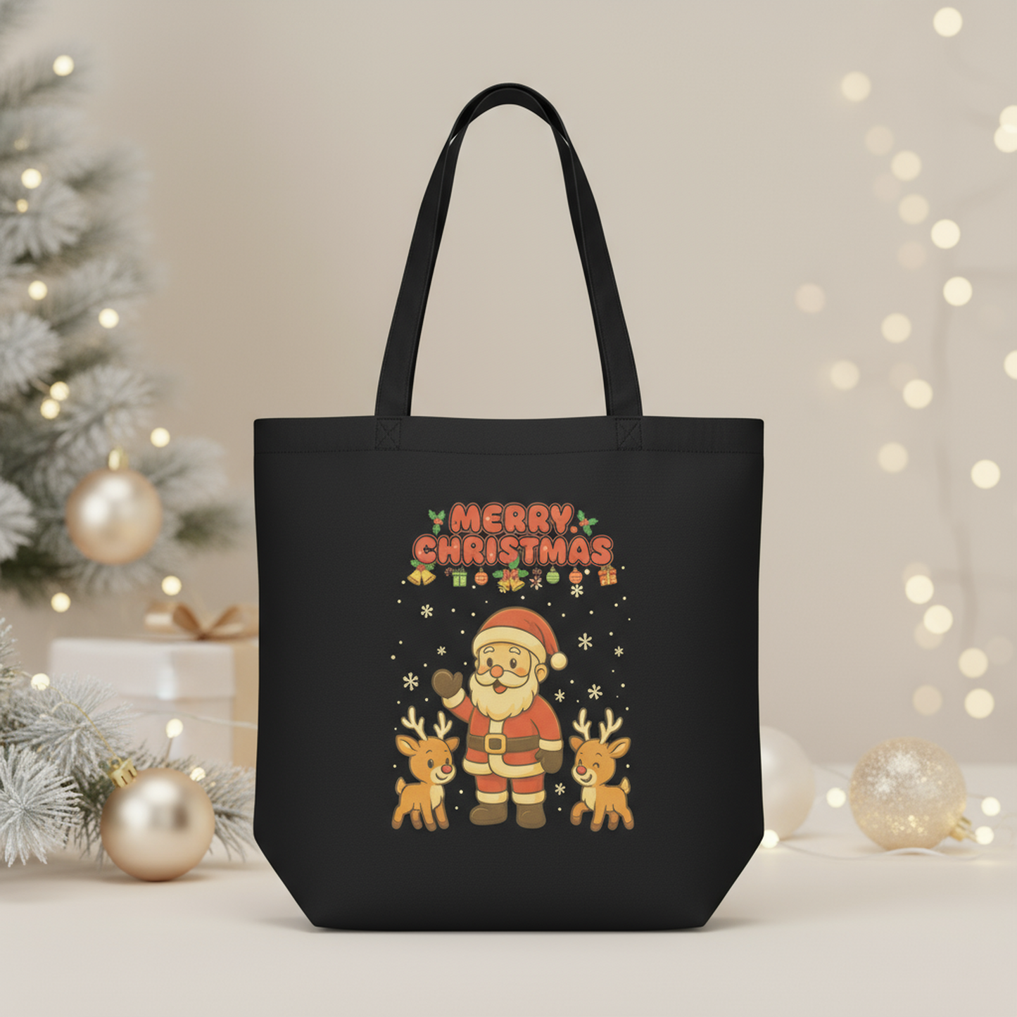 Christmas Tote Bag with Santa & Reindeer – Party-Ready Gift